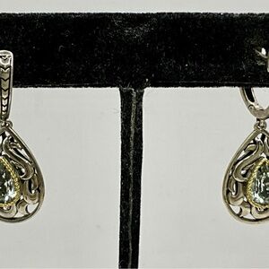 EFFY 925 Sterling Silver and 18K Gold Green Amethyst Earrings, 2.33 TCW